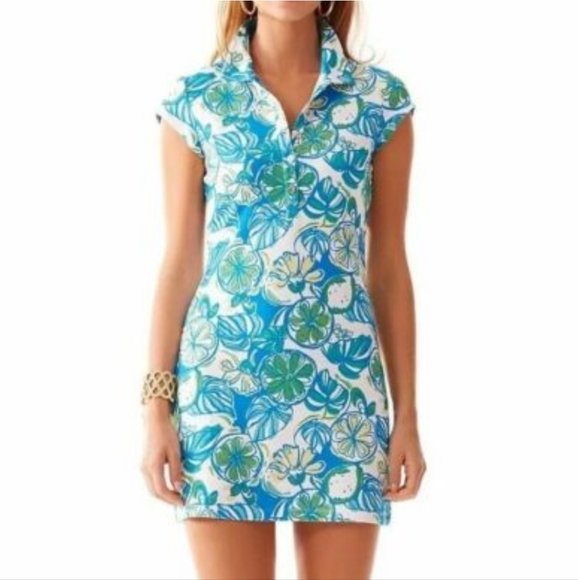 Lilly Pulitzer Rayna Dress Sweet and Sour  Blue Lemon Print Mini Dress Sz S - Picture 3 of 10